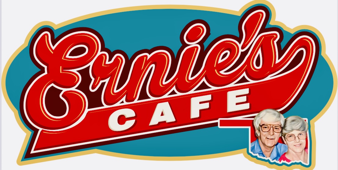 Ernie’s Cafe logo with Ernie and Cleda